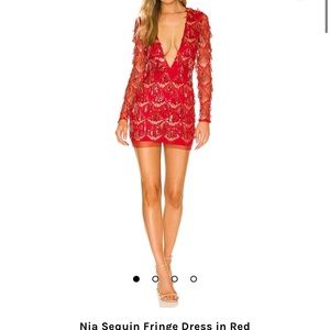 Now Sequin Fringe Dress in Red